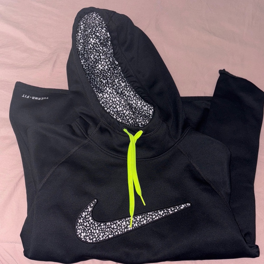 Nike Black Hoodie with Neon Green Highlights